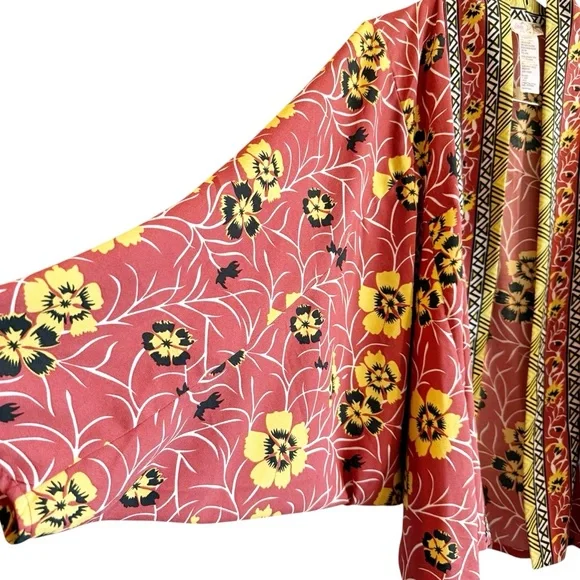 Free People Kona Print Kimono Jacket Floral Boho Lightweight Layering Piece - Picture 5 of 8